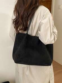 2026春季新款黑色麂皮復古大容量商務通勤女款單肩腋下包 - 黑色 - 查看 3