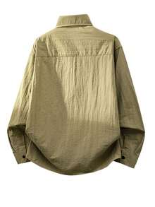 Tucano Camisa abotonada con textura arrugada de color oliva estilo "Old Money" para hombre, casual de negocios, de manga larga tipo sobrecamisa con bolsillo en el pecho, para oficina y uso diario refinado - Caqui - Ver 6