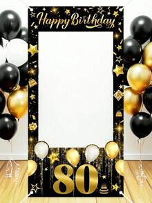 1 Pc 2026 Black & Gold Milestone Birthday Backdrop Bundle, 9 Age Options (16/18/20/30/40/50/60/70/80), Core Keywords: 2026, Birthday, Milestone, Black & Gold, Photo Booth Backdrop, Polyester, Waterproof, Foldable, Stain-Resistant, Birthday Party, Celebration, Home Decor - Black Gold Birthday - View 11