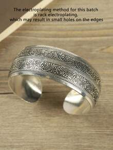 Vòng tay bản rộng bạc cổ điển phong cách Boho, thiết kế hoa văn chạm khắc dành cho nữ, trang sức thời trang đa năng phong cách Bohemian retro. - Màu Bạc Cổ - Xem 14