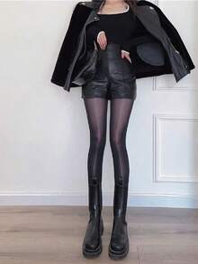 1 Pair Maternity Pantyhose, High Waist Comfortable Breathable Maternity Tights, Transparent Belly Design, Slim Fit - Black - View 1