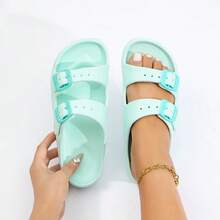 Women's Summer Beach Sandals, Comfortable Lightweight Non-Slip Slip-On Slippers, Outdoor Casual Indoor Soft Bottom Cooling Slippers - Baby Blue - View 7