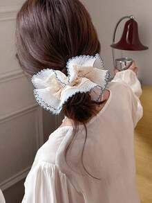 2pcs French Lace Hollow Flower Hair Scrunchies, Elastic Daily Hair Accessories For Women - Multicolor - View 4