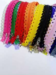 10 Pieces Of Colorful Zippers, Including Star-Shaped Lace, Lace With Zippers, And A Five-Pointed Star Slider - Multicolor - View 4