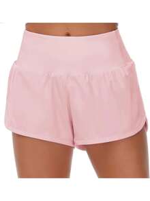 Womens High Waisted Running Shorts Quick Dry Athletic Workout Shorts With Mesh Liner Zipper Pockets - Pink - View 4