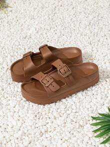 New Fashion Thick Sole Slide Sandals For Women, Non-Slip, Soft, Buckle, Outdoor Wear, Durable, Cushioned, Comfortable - Dark Brown - View 6