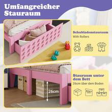 Wooden Single Bed 90x190 Cm, Children's/Youth Bed With Creative Block Design, Solid Wood Bed Frame With Slatted Base, With Drawers & Under-Bed Storage, Pink, Mattress Not Included - Pink - View 11