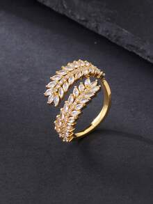 1枚时尚闪亮锆石镶嵌天然叶子造型开口戒指，适合日常佩戴、节日、派对、夏季、开斋节/宰牲节等场合，是理想的礼物之选。 - 閃耀馬眼鋯鑲枝葉 - 查看 8