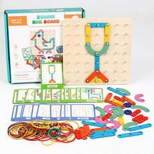 Set di pannelli a chiodi intercambiabili educativi per bambini, puzzle per il riconoscimento di forme geometriche di animali e fiori e dei colori, giocattolo educativo geometrico per bambini - Multicolore - Visualizzare 12