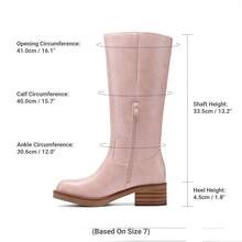 Womens Square Toe Chunky Block Heel Knee High Boots Banana Campus Boots For Women Casual Comfortable Low Heel Side Zipper Riding Tall Boots - 粉色 - 查看 5