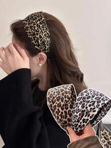 1 Piece Of Women's Fashion Wide-Brimmed Leopard Print Headband, High Top Of The Head, Retro Pressure Hair Wash Headband, Hair Accessory, Headwear - Multicolor - View 1