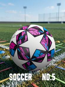 1PC, Size 5 Soccer Ball, Beautiful Color And Exquisite Pattern Design, For Individual Training And Team Competition, Basic Style, PVC Material, Machine Stitched Material, Soft And Comfortable Feel, Suitable For Indoor And Outdoor Use - Pink - View 2