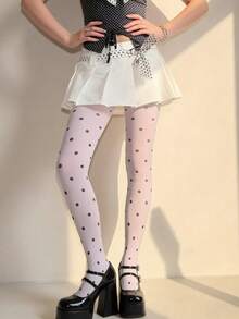 1 Pair Of Black Polka Dot Cute Women's Thin Pantyhose, Breathable Polka Dot Pattern Long Tube Socks, Comfortable - Multicolor - View 8