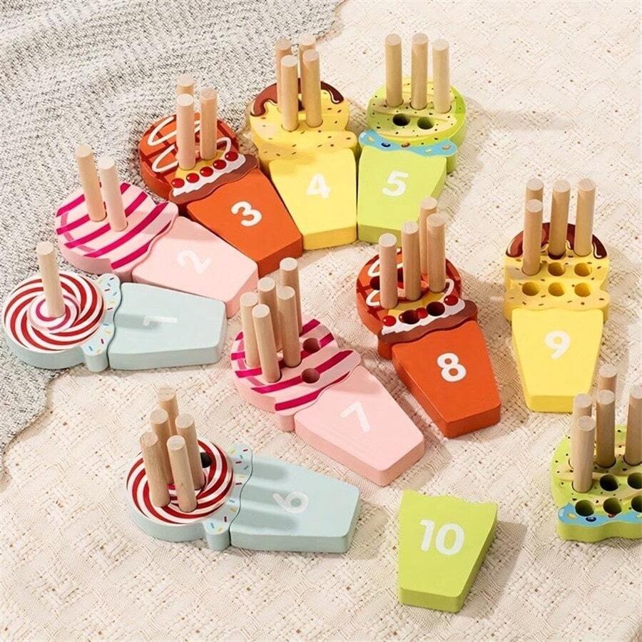 Palitos de Sorvete de Madeira com Números, Brinquedos de Correspondência de Números, Presentes de Natal/Halloween/Aniversário para Meninos e Meninas - Multicolorido - Visão 1