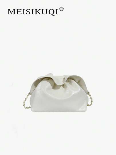 Túi đeo vai xếp ly kiểu vintage mới năm 2026 dành cho nữ, túi đeo chéo mini bằng da PU mềm mại, màu trắng kem, túi xách công sở đa năng, thiết kế sang trọng độc đáo.