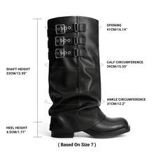 Fold-Over Knee High Boots Comfort Low Heel Wide Calf Slouchy Motorcycle Boot Buckle Long Tall Boots Fashion Women Shoes - màu đen - Xem 4