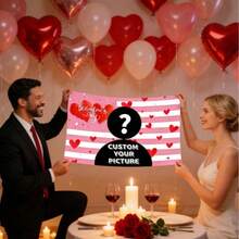 1 buah Bendera Hari Valentine Kustom - Dapat Dikustomisasi dengan Foto Pribadi, Dekorasi Gaya Amerika Berwarna Merah Muda Romantis, Cocok untuk Kamar Tidur, Asrama, Pesta, Pajangan Luar Ruangan, Konser, dan Hadiah Pasangan - MultiWarna - View 2