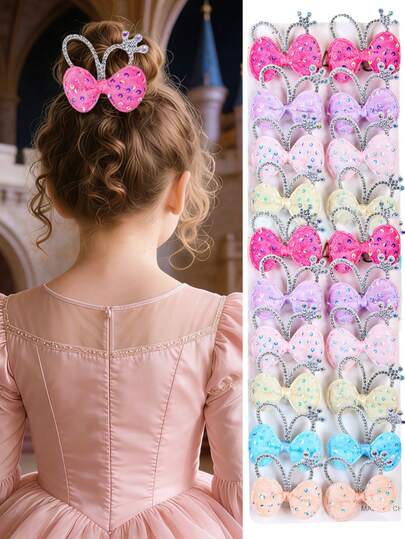 10 pezzi/set di fermagli per capelli con fiocco e strass, colori: rosso rosa, viola, rosa, giallo, blu, rosa chiaro 6 colori pastello macaron - adatti per ragazze, uso quotidiano, scuola, pendolarismo, appuntamenti, feste, esibizioni sul palco