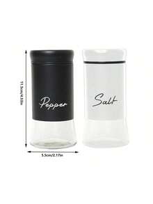 2pcs/Set Salt And Pepper Shaker Set, With Transparent Glass Bottom Salt Shaker, 5oz Salt And Pepper Set For Cooking, Tabletop, Camping, Barbecue, Black And White Kitchen Decor And Accessories - Multicolor - View 9
