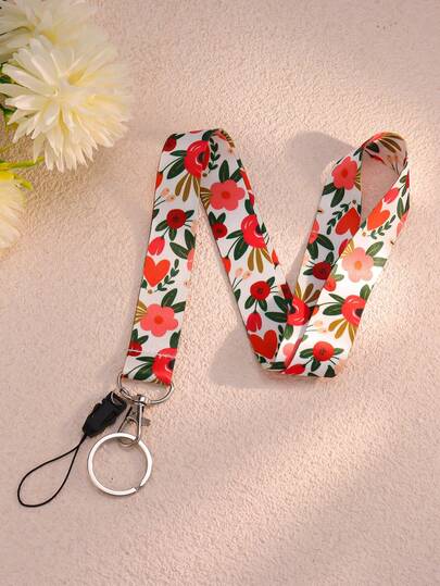 1 pezzo Cordino da collo carino per badge e chiavi, cordino da collo per telefono cellulare con fiori rosa e rossi adatto per uso quotidiano, regalo per insegnanti, medici e impiegati d'ufficio