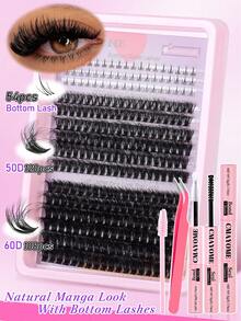 D型卷翘蓬松假睫毛簇，下睫毛长度9-18mm，浓密型睫毛嫁接套装，DIY自然卷翘假睫毛，含睫毛胶、镊子和睫毛刷 - 粉色 - 查看 12