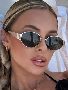 1 件高品质复古椭圆形金属框架太阳镜万圣节海滩配饰女士太阳镜太阳镜色调基本款适合毛衣牛仔裤运动裤连帽衫夹克连衣裙和长袖衬衫时尚遮阳优雅装扮家庭出游旅行度假夏季海滩度假、户外、旅行 - 金框灰片 - 查看 3