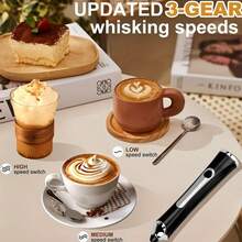 升级版可充电电动奶泡器，手持式奶泡器，配有3个不锈钢搅拌头和支架，3档速度可调，适用于拿铁、热巧克力和打蛋 - 彩色 - 查看 7