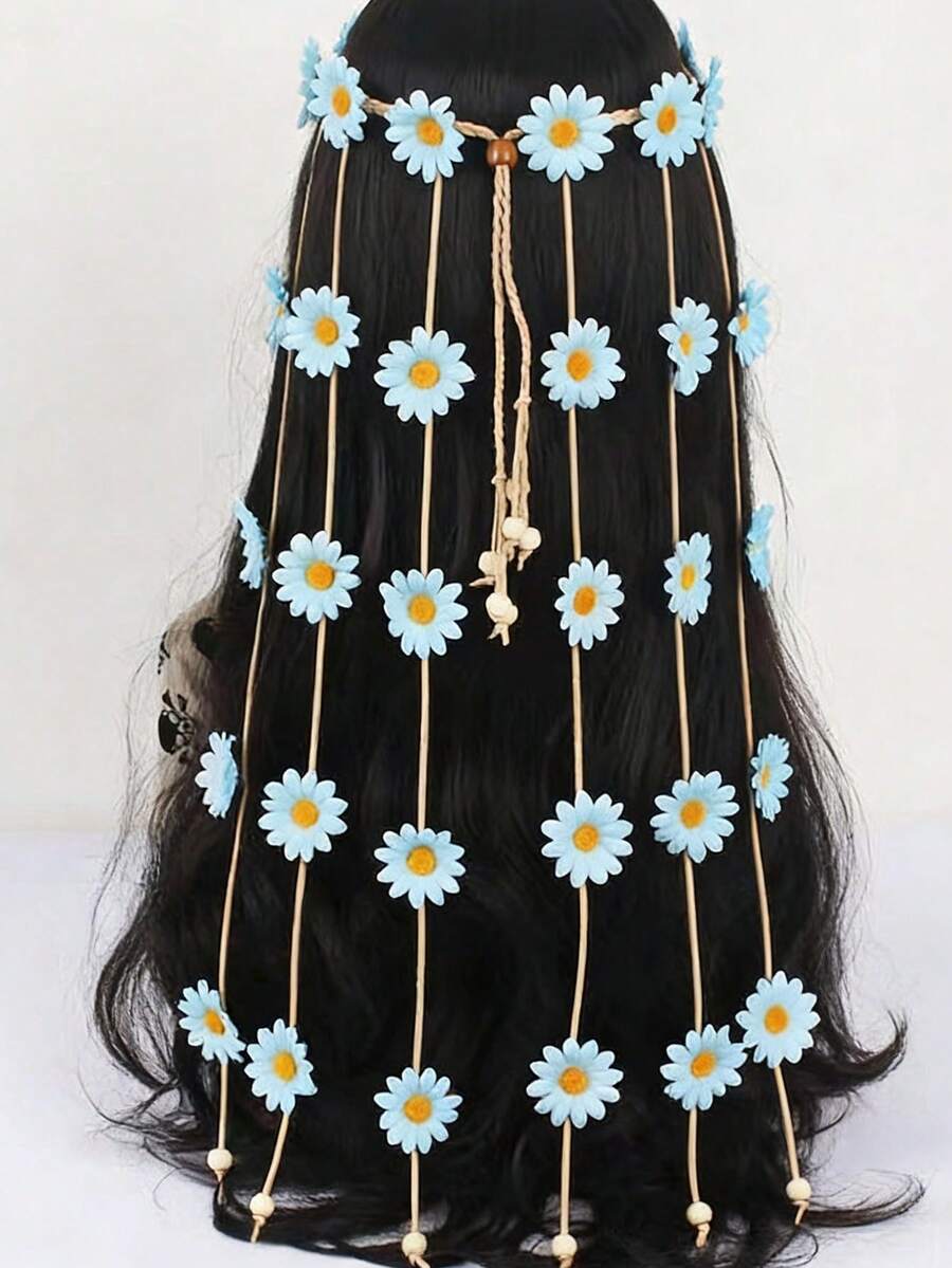 Accessoire pour cheveux de style bohème hippie avec tournesol et marguerite réalistes. Bandeau fleuri, décoration de cheveux d'été avec tournesol, convient aux filles, costumes de fête et de cosplay, style boho, accessoires pour cheveux avec tournesol - Taille unique - Voir 1