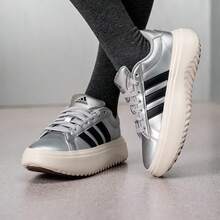 Adidas 女鞋簡約百搭運動厚底增高低筒休閒板鞋 - 銀色/黑色 - 查看 2