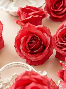 6pcs 3.9 Inch Artificial Silk Rose Bouquet, Fake Flowers For Wedding Decor, Floral Wreath, Home & Kitchen Decoration - Red - View 6