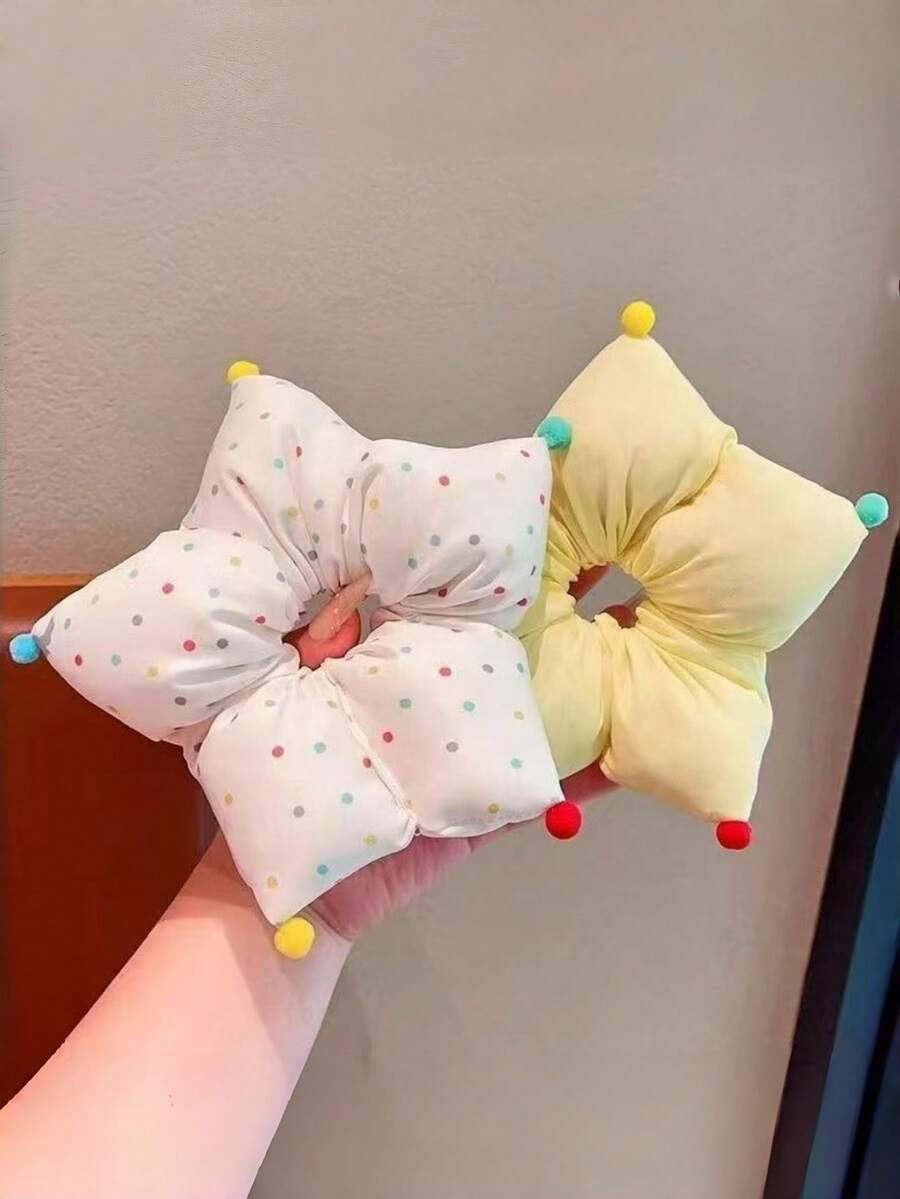 1pc Girls Floral Dopamine Colorful Polka Dot Star Padded Hair Scrunchie, Elegant Hair Accessory Suitable For Daily Use - Multicolor - View 1