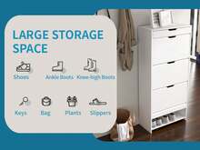 3-Drawer Shoe Cabinet, Made Of Wood, With A Sliding Shelf On Top, 2 Levels, White - White - View 11
