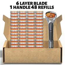 48-Piece Men's Razor Blade Replacement Set With Handle - Ultra Sharp Stainless Steel Blades For Smooth Shaving, Works With Standard Razor Handles, Bulk Disposable Blades Face Head Body Shaving - 48 件套 - 查看 2