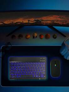 Juego de teclado y ratón inalámbrico de 10 pulgadas con retroiluminación RGB, silencioso recargable, delgado y portátil, compatible con tabletas, teléfonos, portátiles, para uso en oficina y juegos - Ver 9