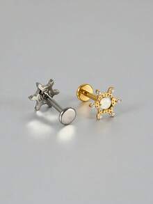 1 chiếc khuyên môi/khuyên sụn tai bằng titan nguyên khối hình lục giác đính đá CZ G23, khuyên tai đính đá opal hình hoa, cỡ 16G, ren trong, kiểu labret, khuyên tai hình mèo đính đá CZ, khuyên tai tragus. - Như thể hiện trong hình ảnh - Xem 3