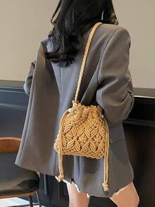 Small Design With Unique Style, Cross-Slung Shoulder Dual-Purpose Versatile, Bucket Shape Storage Practical, Hollowed-Out Technology Fresh And Chic, Beach Vacation Travel Suitable, Simple Fashion To Show Lazy Atmosphere Sense, - Multicolor - View 7