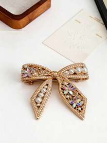 奢华水钻蝴蝶发夹，百搭简约发夹 - 金色 - 查看 2