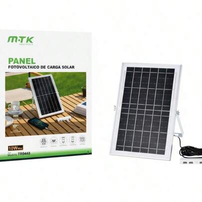 Panel Solar MTK TR9448, 10W, 4 Puertos USB, Cable de 4.8m, Soporte Ajustable, Marco de Aluminio