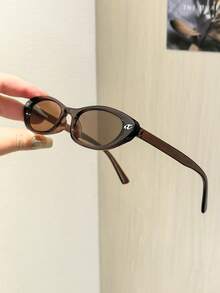 1 PC Women's Retro Narrow Cat Eye Fashion Glasses Solid Color Polycarbonate Frame Tea Tinted Lenses Lightweight Suitable For Vacation Outing With Glasses Box - 彩色 - 查看 9