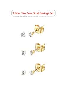 Bộ 10 đôi khuyên tai đinh tán bằng thép không gỉ 2mm, unisex, 20 chiếc khuyên tai tròn nhỏ đính đá Cubic Zirconia, phù hợp với nhiều vị trí xỏ khuyên, không gây dị ứng, có hai lựa chọn màu vàng/bạc. - Như thể hiện trong hình ảnh - Xem 13