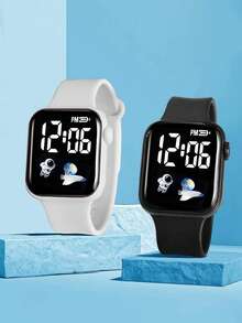 Conjunto de 10 relógios com pulseira de silicone e LED luminoso para adolescentes, com design de nave espacial e visor digital em formato de coração. Ideais para uso diário, esportes e momentos de lazer. Ótima opção de presente para o Dia dos Namorados e outras datas comemorativas. - Multicolorido - Ver 6