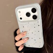 GUCADI Cream Blue & Black Star Personalized Phone Case, Compatible With Apple 17 Pro Max, 16 (Blue Background With Stars), 13 Minimalist Resin Case, 15 Suitable For Huawei, Personalized, Retro Style, Geometric Pattern, Korean Style, Minimalist Style, Niche, Ins Style - Blue - View 3