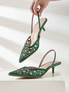 Giày sandal đế thấp nữ đính đá lấp lánh, mũi nhọn, kiểu dáng slip-on, thời trang, thanh lịch, thích hợp cho các bữa tiệc và các dịp trang trọng. - màu xanh lá - Xem 3