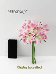 MEHELANY 12/1pc 34cm Artificial Pink Lily Flower, Silk Fake Flower For Home Decor, Wedding Bouquet, Birthday Party, Dining Table, Garden, Wedding Decoration, Bridal Bouquet, Silk Lily Flower - Pink - View 4