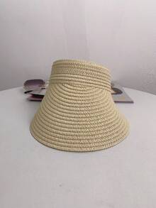 1pc Solid Color Straw Visor Hat, Windproof, UV Protection, 3D Design, Foldable, Fashion Versatile, Elegant Style, Soft & Comfortable, Suitable For Beach, Outdoor, Travel, Hiking, Cycling, And Various Occasions,Summer - Open Top - View 14