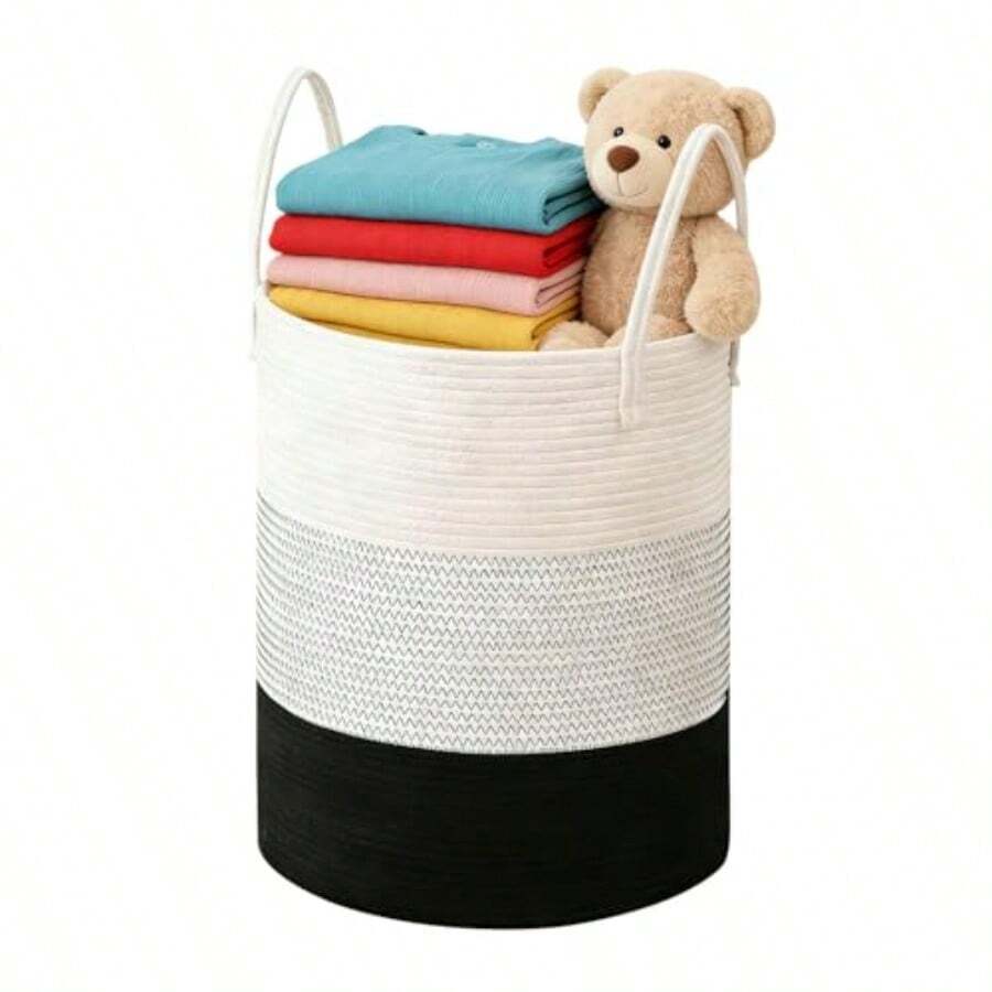 Cestas Almacenaje Cuerda de Algodón con AsasCesta Lavandería de Cuerda Tejida Multiusos Juguetero Practico Guardar Ropa Mantas y Juguetes Para Lavandería Dormitorio y Salón 65 L (blanco) - Blanco - Ver 1