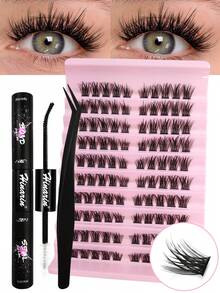 Hinarin 100 cặp mi giả hình mắt cáo D Curl, mi giả dạng chùm mắt mèo, mi giả nối mi từng sợi mỏng nhẹ, tự làm tại nhà kèm keo dán và nhíp. - màu đen - Xem 2