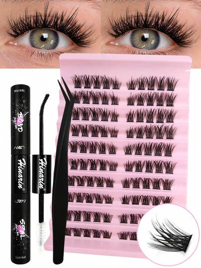 Hinarin 100 cặp mi giả hình mắt cáo D Curl, mi giả dạng chùm mắt mèo, mi giả nối mi từng sợi mỏng nhẹ, tự làm tại nhà kèm keo dán và nhíp.