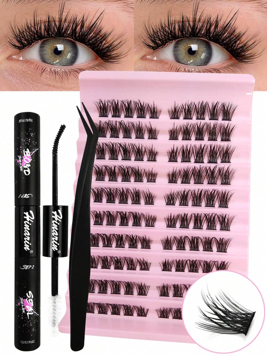 Hinarin 100 cặp mi giả hình mắt cáo D Curl, mi giả dạng chùm mắt mèo, mi giả nối mi từng sợi mỏng nhẹ, tự làm tại nhà kèm keo dán và nhíp.