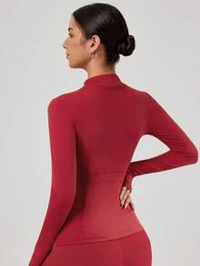 Women's Fitted Athletic Jacket With Thumb Holes And Stand Collar, Lightweight Breathable Women's Summer Coat, Soft Cozy Full Zip Workout Jacket, Slim Fit Yoga & Tennis Outerwear, Low Impact Exercise Top, Summer Outfits For Women,  Daily Active Wear,Gym Clothes Women,Women Sports Jackets - Đỏ - Xem 2